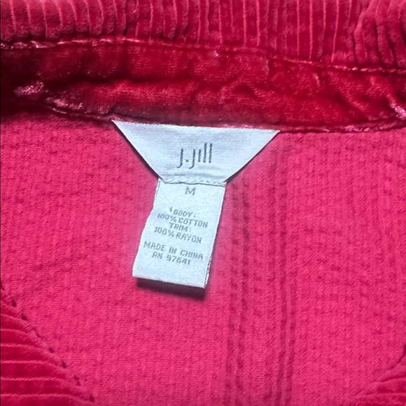 Vintage J. Jill Red Button Up Corduroy Shirt with Velvet Detail - Picture 2 of 7